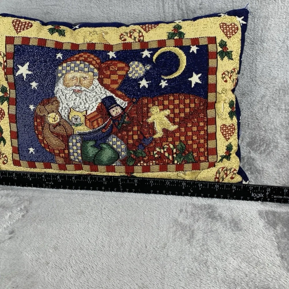 Vintage Tapestry Needlepoint Throw Pillow Santa Christmas Decorative Rectangle‎